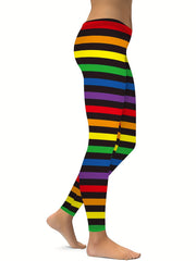 Rainbow Striped Leggings for Fitness Yoga Moisture Wicking Activewear Pants