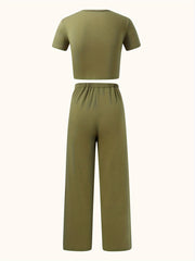 2pcs Girls Cropped Top Pants Set Spring Summer Sports Gift