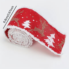 2m Christmas Snow Velvet Edge Ribbon Tree Decoration DIY Linen Ribbon