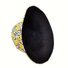 Yellow Duck Print Bucket Hat Reversible Cartoon Travel Beach Hats Unisex