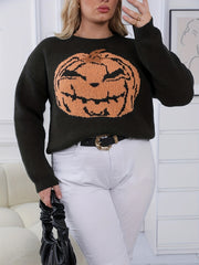 Women's Plus Pumpkin Print Long Sleeve Sweater