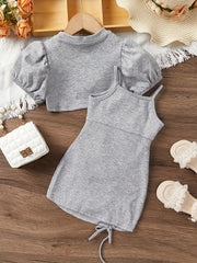 2pc Toddler Girls Cami Dress & Crop Top Set For Party Beach Vacation
