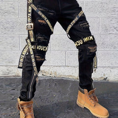 Men's Ripped Straight Denim Jeans With Pockets