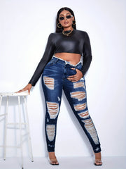 High Waisted Raw Trim Skinny Jeans