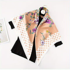 Flower Print Pink Shawl Satin Silk Square Scarf Head Wrap
