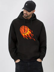 Basketball On Fire Print Hoodie for Men