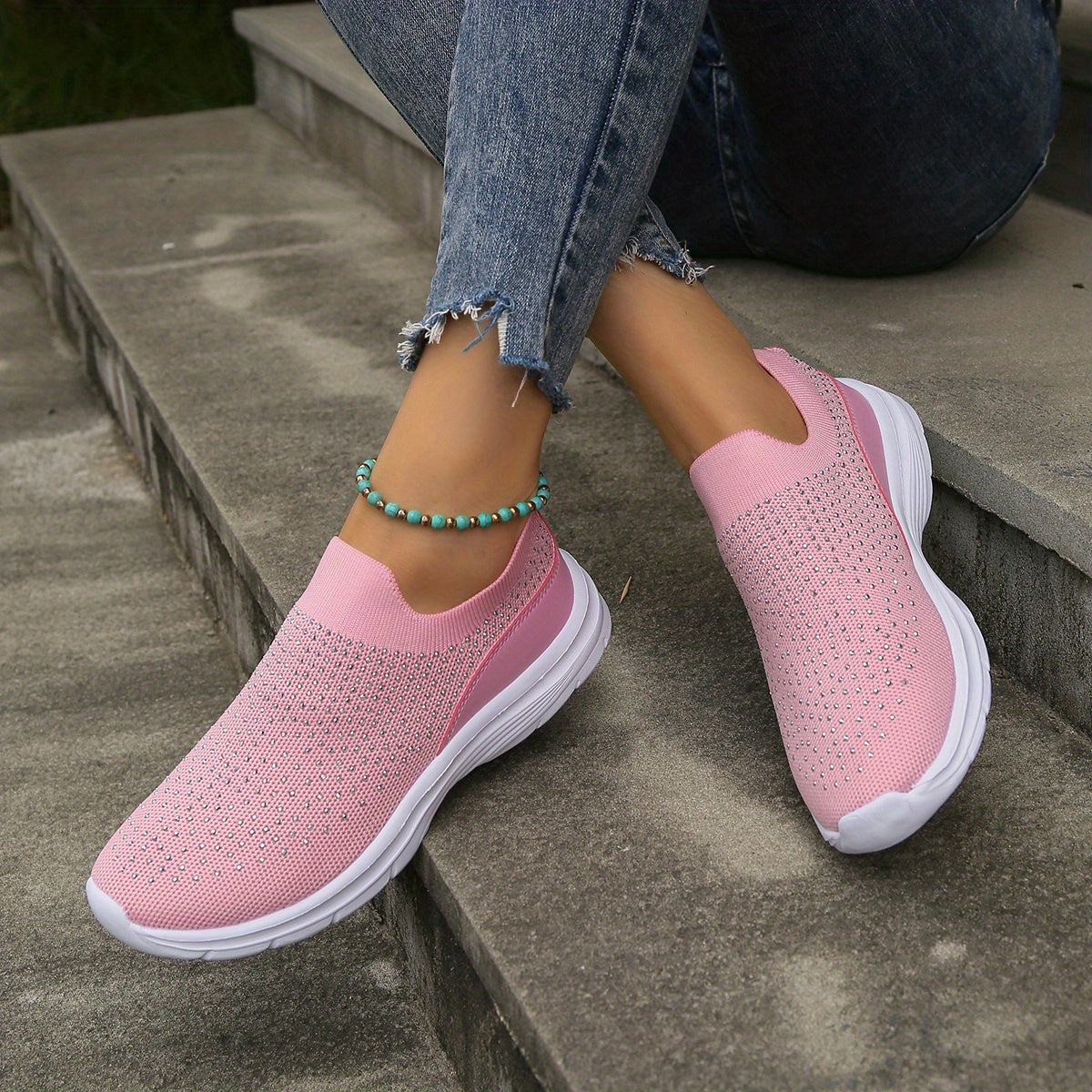 Women's Rhinestone Tennis Sports Shoes Lightweight Breathable Non slip