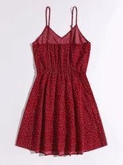 Polka Dot Spaghetti Strap Dress Casual V neck Backless Cami Dress