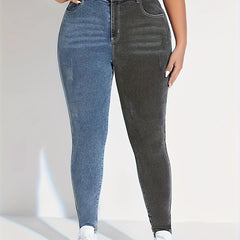 Women's Plus Colorblock Ripped High Rise Stretch Jeans