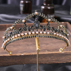 Vintage Gothic Antique Crown Tiara Headband With Rhinestone Crystals