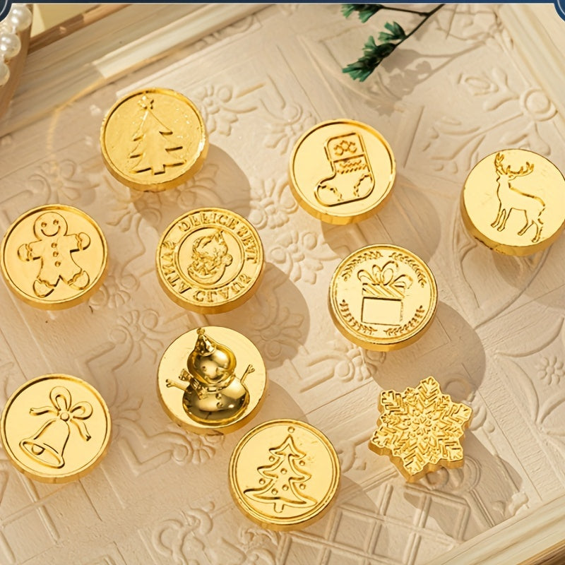 10 Pcs Christmas Seal Stamp Box, Fire Lacquer Brass Seal Stamp Accessories