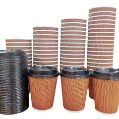 20 Corrugated Coffee Cups With Lids 12oz Insulated Disposable Paper Cups