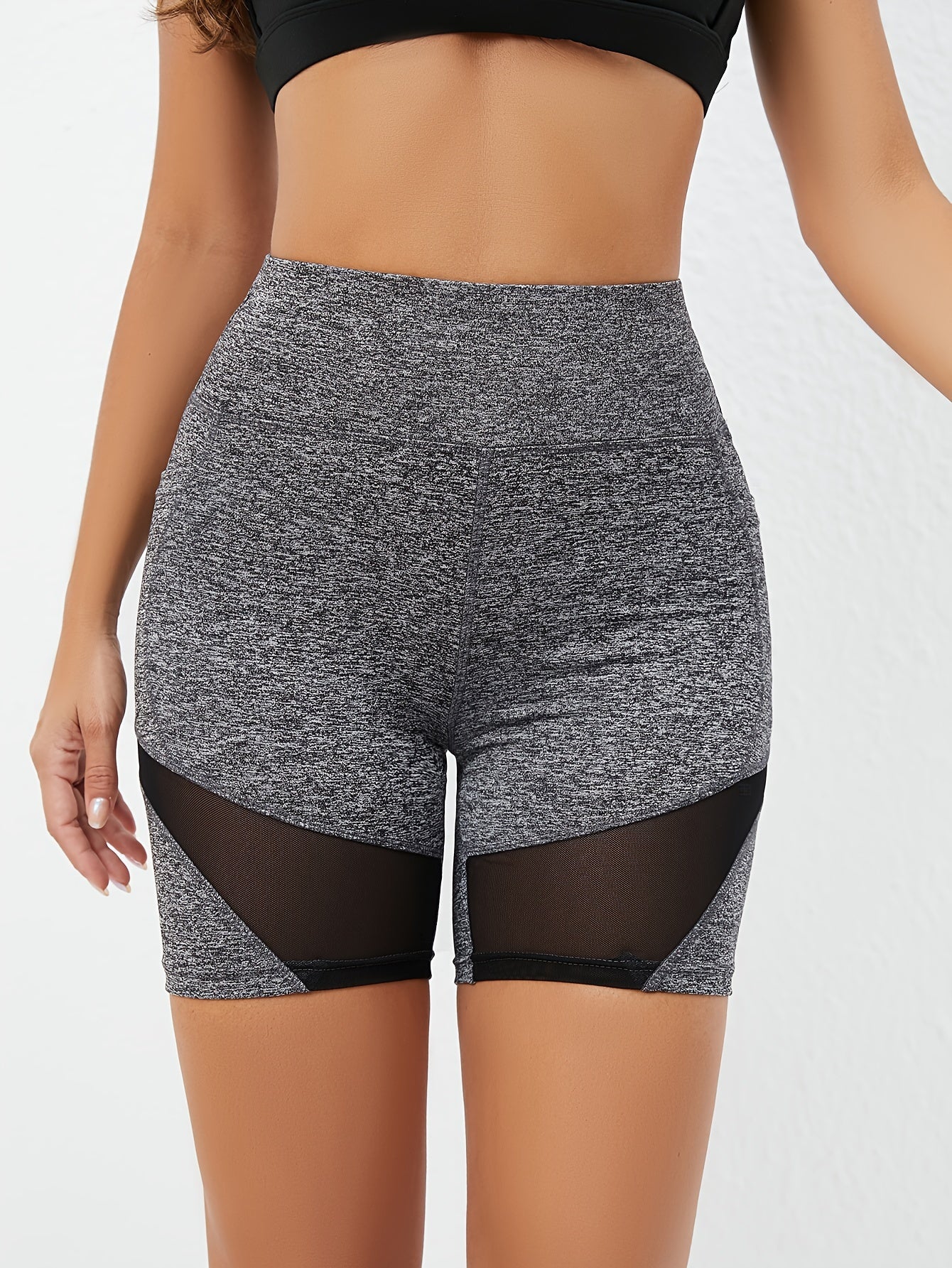 Women's Mesh Insert Sports Shorts for Cycling Yoga High Waist Butt Lifting