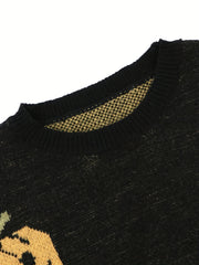 Pumpkin Print Gothic Sweater Long Sleeve Round Neck Pullover