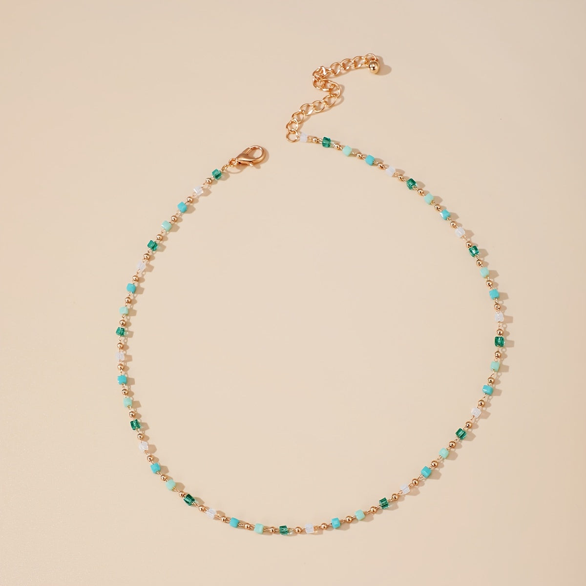 Bohemian Beaded Choker Necklace Green Cubic Crystal Necklace