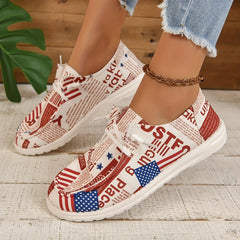 Women's Flag Print Loafers Lace Up Outdoor Sneakers Lightweight Shoes