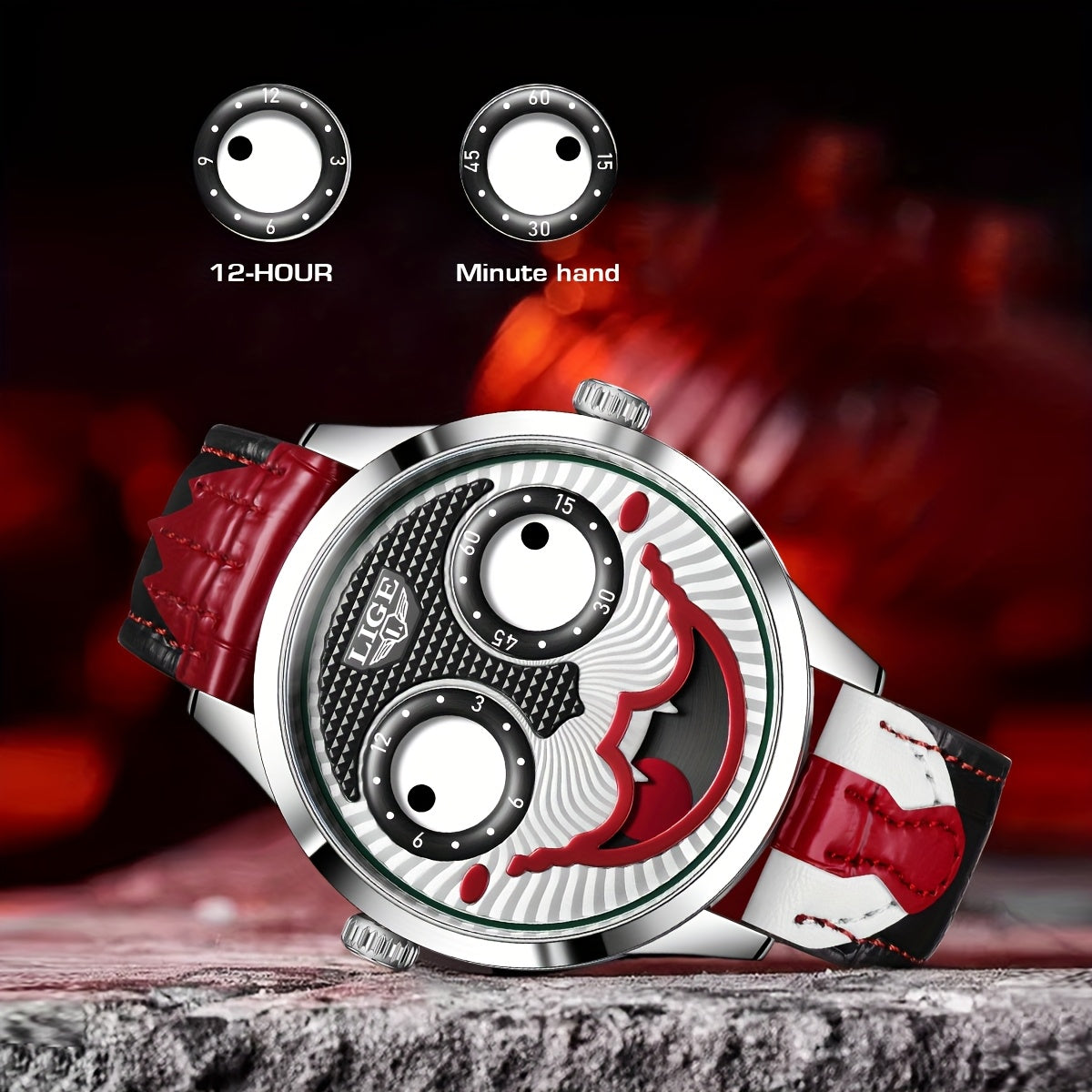 LIGE Fun Boys Watch Classic Clown No Pointer Student Quartz Watch Men