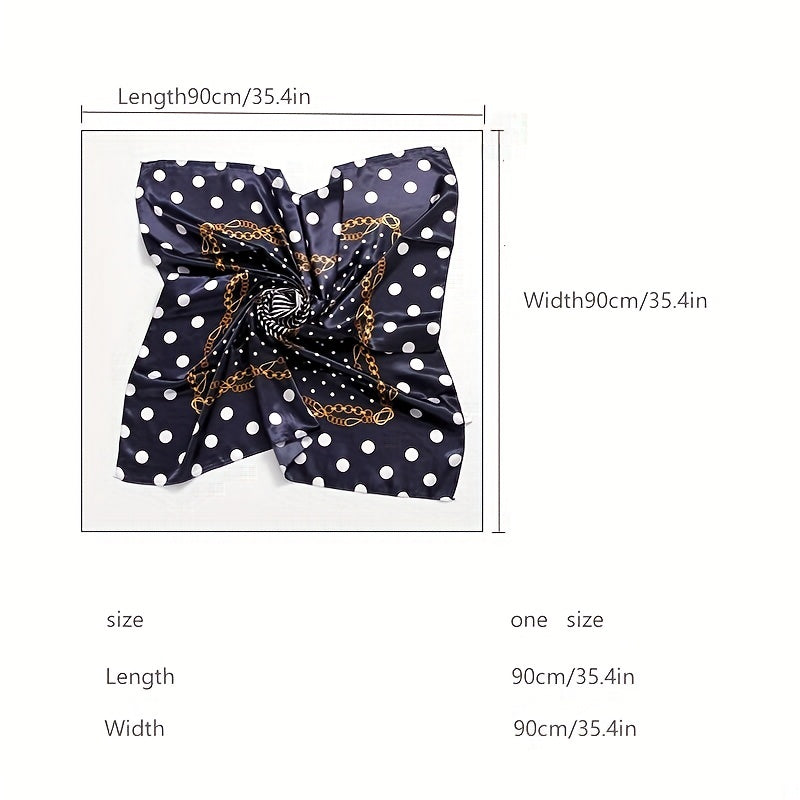 Polka Dot Print Square Scarf Chain Pattern Satin Vintage Bandana Shawl Silk