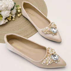 Women's Rhinestone Ballet Flats Pointed Toe Slip On Satin Soft Sole