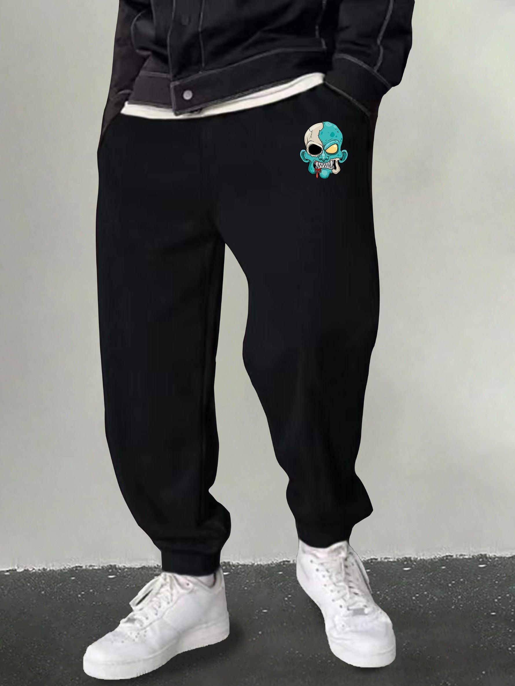 Men's Monster Print Joggers Slightly Stretch Sweatpants