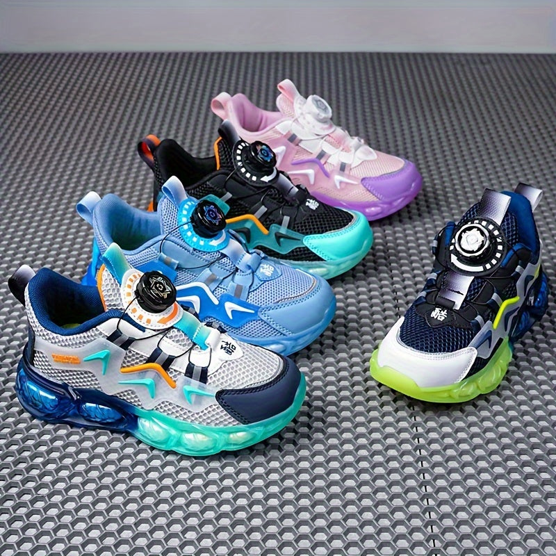 Kid's Rotating Buckle Basketball Shoes, Shock Absorption Sneakers
