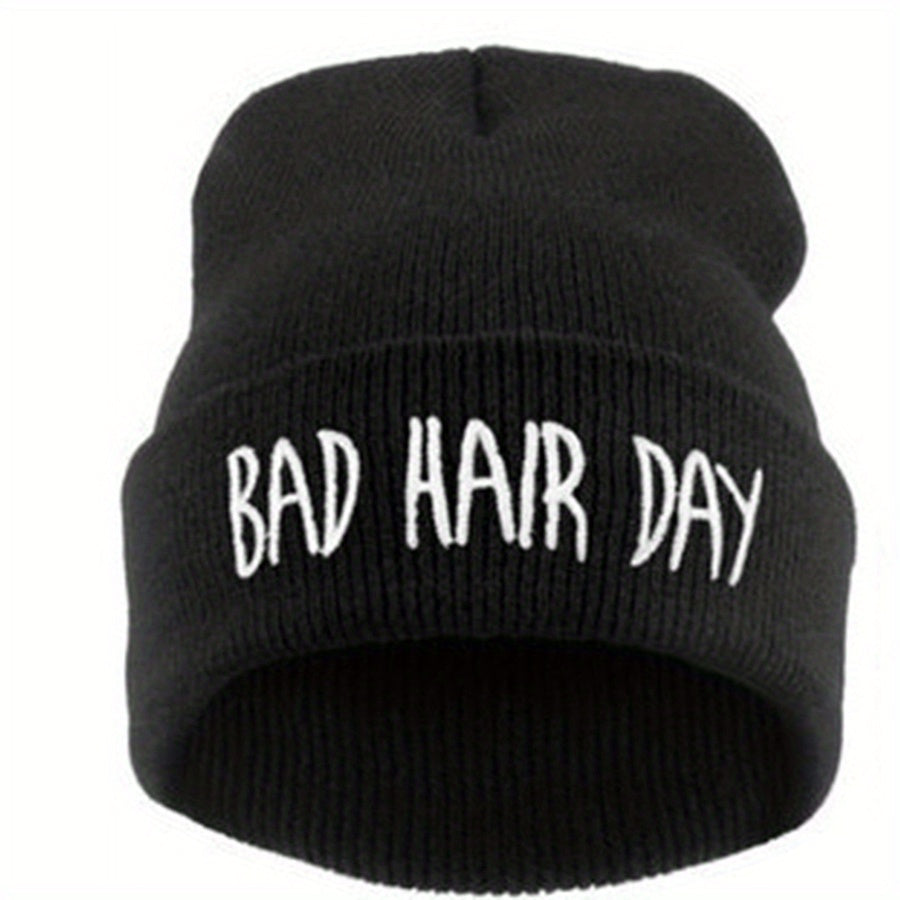 Bad Hair Embroidery Beanie Unisex Knit Hat Windproof Warm Beanies