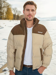 Men's Zip Corduroy Patchwork Thick Stand Colar Coat Warm Jacket