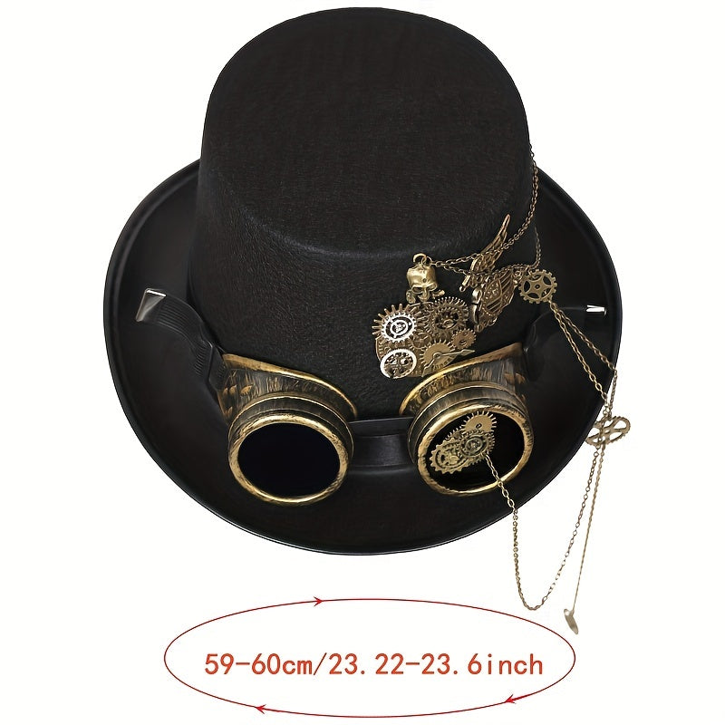 Heavy Metal Chain Steam Punk Hat With Skull Emblem for Halloween