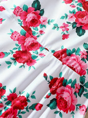 Girls Rose Flower Print Cami Dress For Party Vacation