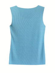 Button Front Sleeveless Tank Top Women's Summer Casual Top