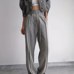 Solid Drawstring Wide Leg Pants Casual Elastic Waist Long Length