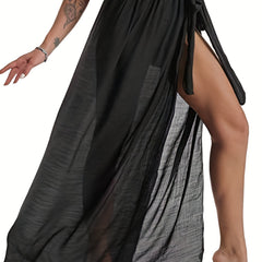 Semi Sheer Cover Up Wrap Stretch Beach Cover Up Skirt Women's Swimwear