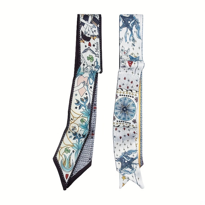 Flower Print Skinny Scarf Long Ribbon Neckerchief Silk Twilly Scarf