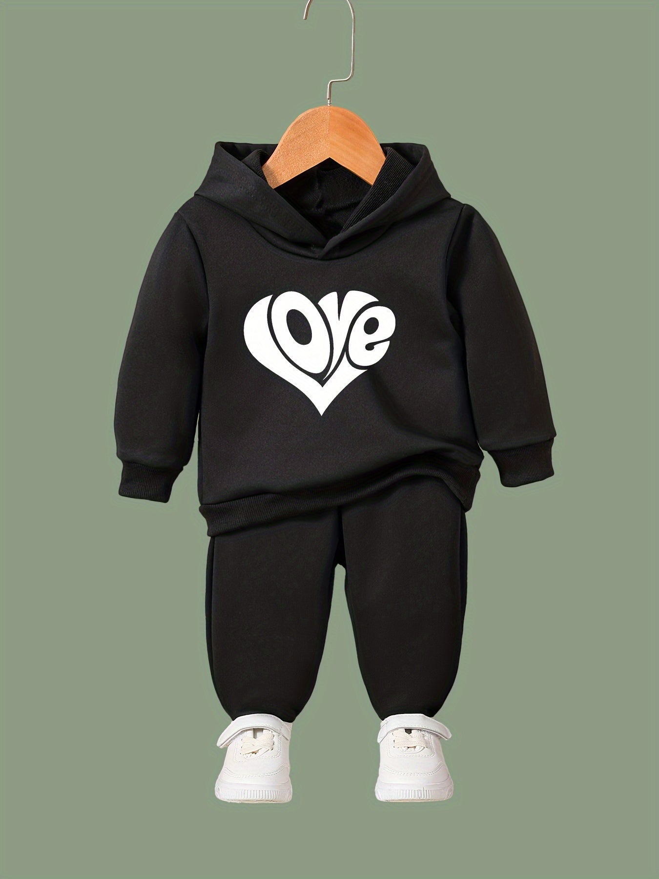 Love Heart Print Hoodies Pants Set For Spring Fall Sports Christmas Gift