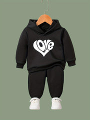 Love Heart Print Hoodies Pants Set For Spring Fall Sports Christmas Gift