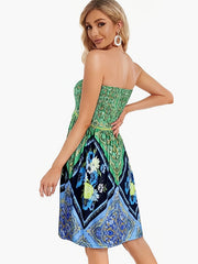 Tie Dye Print Tube Dress Sleeveless Casual Pleated Dress for Summer