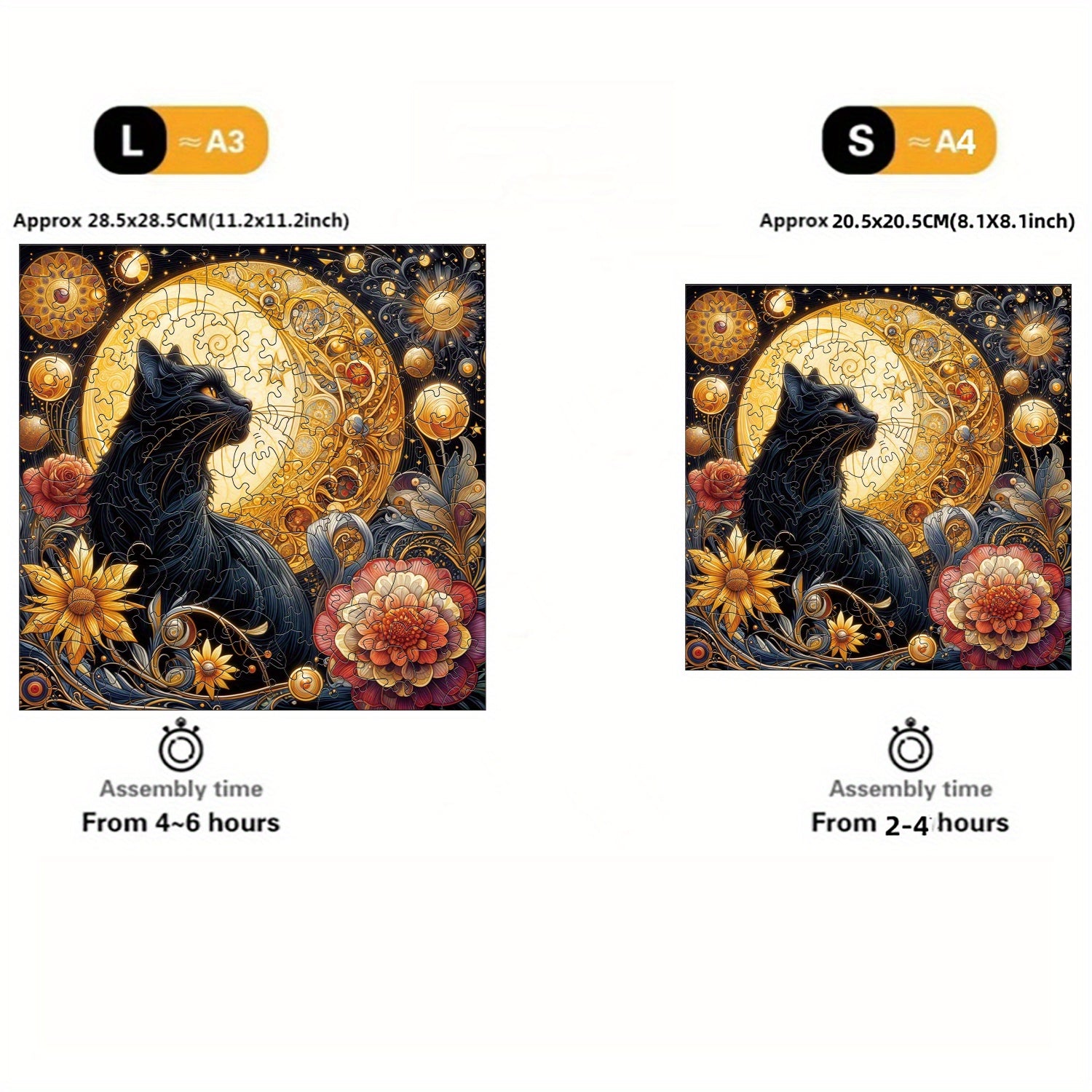 Celestial Fantasy Artwork Wooden Jigsaw Puzzle - Enchanting Cat & Moonlit Night