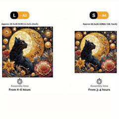 Celestial Fantasy Artwork Wooden Jigsaw Puzzle - Enchanting Cat & Moonlit Night