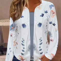 Floral Open Front Jacket Long Sleeve Casual Spring Fall Women's Clothing