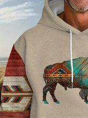 Ox Print Hoodie Kangaroo Pocket Men's Pullover Hooded Sweatshirt