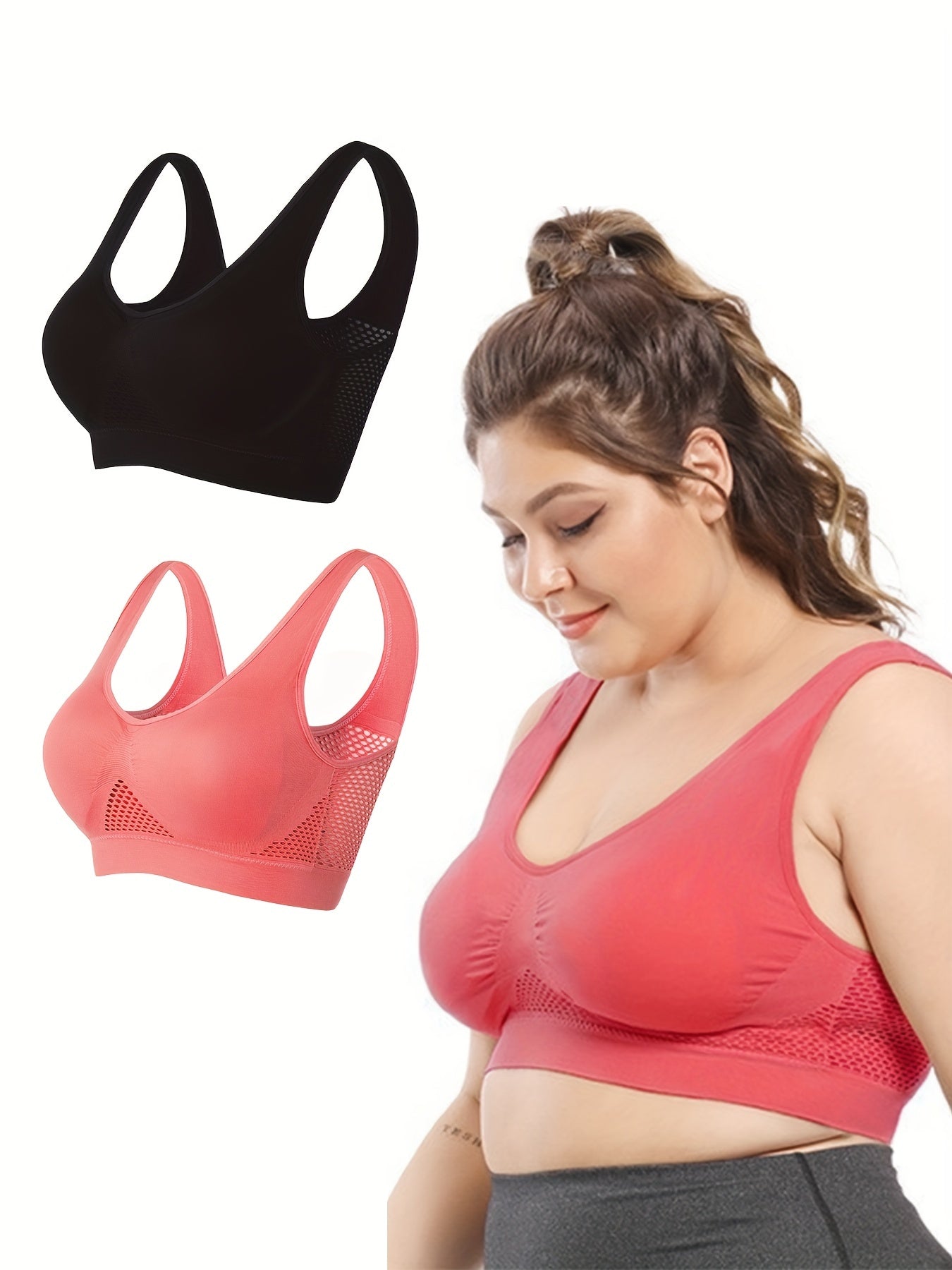 2 Pack Plus Size Seamless Wireless Sports Bra Set