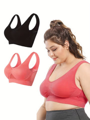 2 Pack Plus Size Seamless Wireless Sports Bra Set