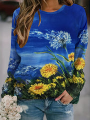 Landscape Print Pullover Sweatshirt for Women