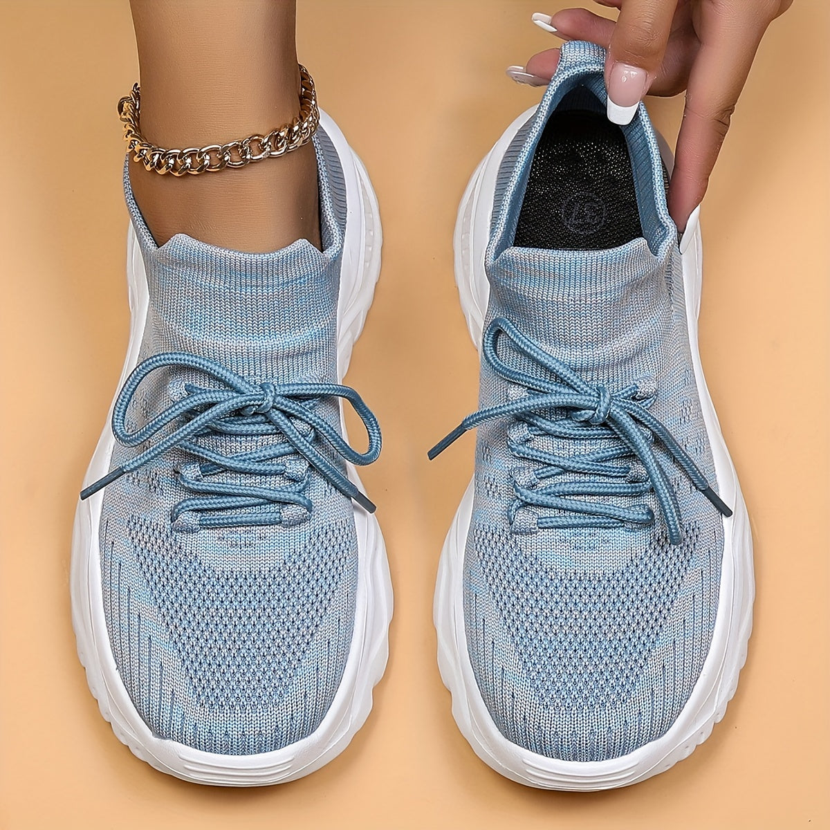Women's Breathable Knit Sneakers Lightweight Low Top Lace Up Shoes
