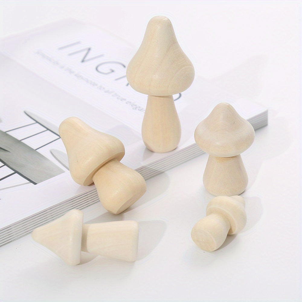 5pcs Unprocessed Wooden Mushrooms Natural Small Wooden Mushrooms
