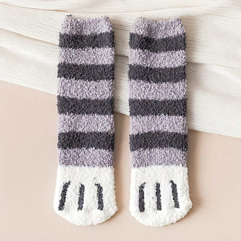 4 Pairs Cat Claw Print Socks Comfy & Fuzzy Warm Socks Women's Stockings