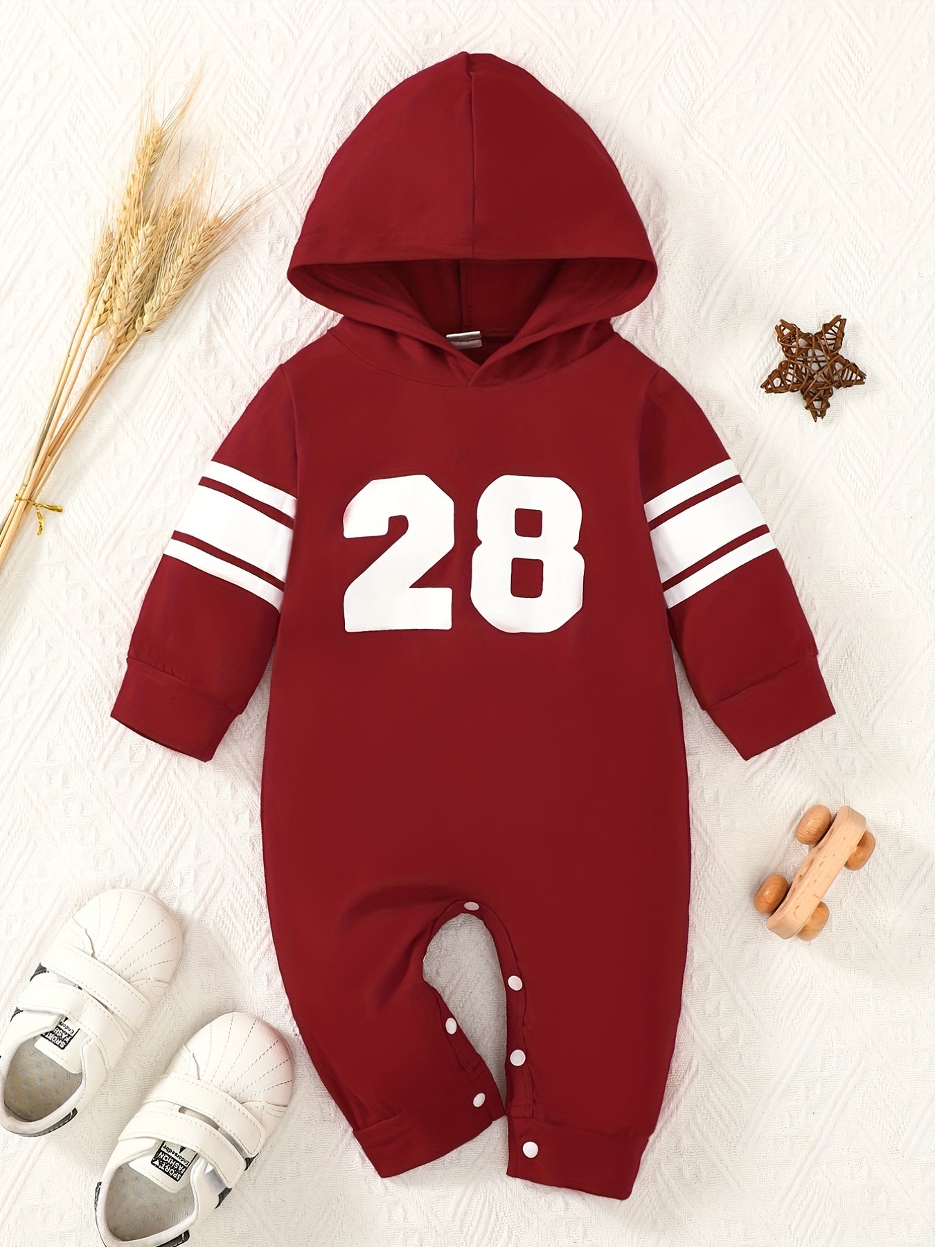 Infant Baby Letter 28 Print Romper Cotton Long Sleeve Hoodie Jumpsuit