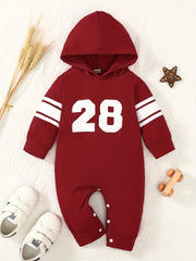 Infant Baby Letter 28 Print Romper Cotton Long Sleeve Hoodie Jumpsuit