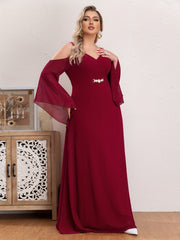 Faux Pearl Bell Sleeve Maxi Bridesmaid Dress