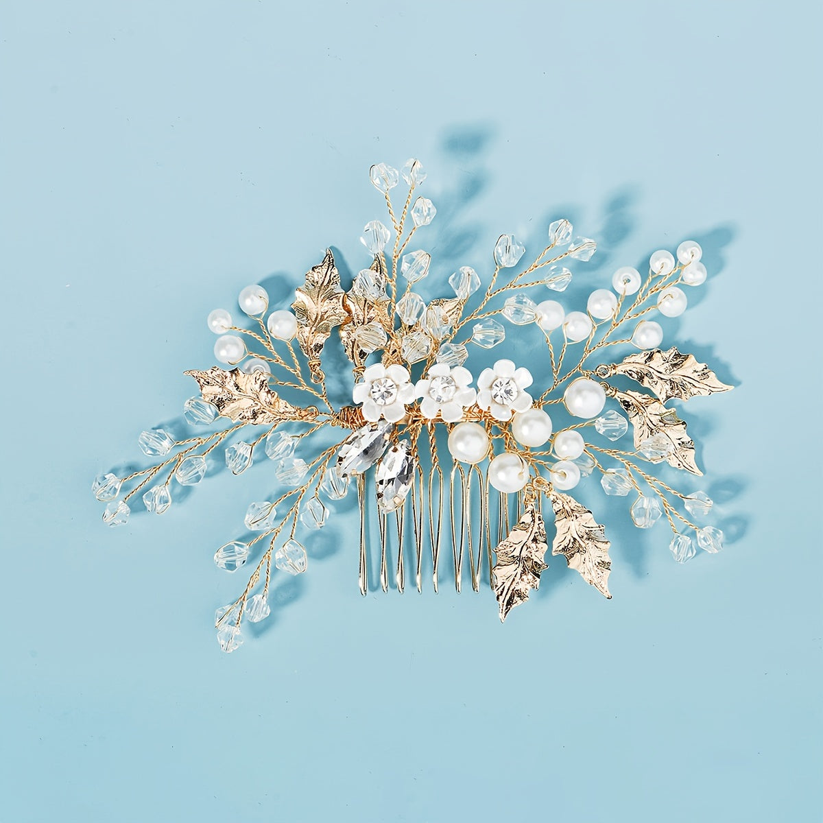 Golden Pearl Bridal Hair Piece Wedding Hair Vine Crystal Hair Clip